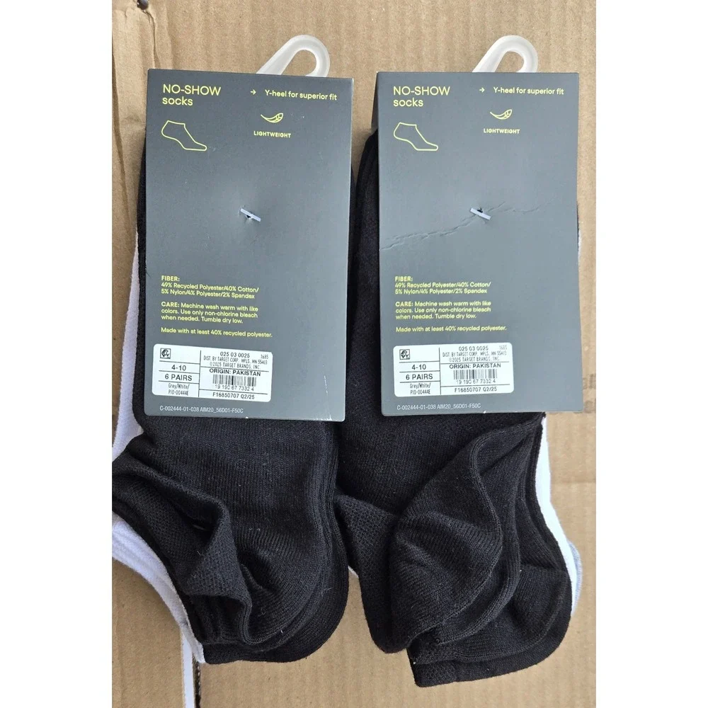 All in Motion Womens No-Show Socks 12 Pair Pack Grey White Black Size 4-10 NEW